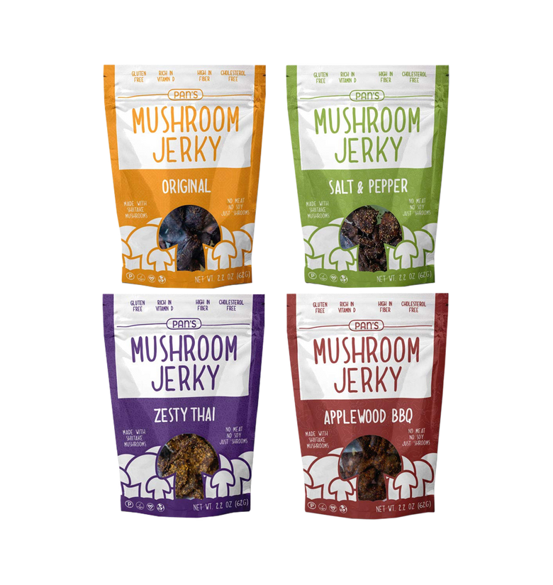 Pans Mushroom Jerky Vegan 4 Flavor Sample Pack
